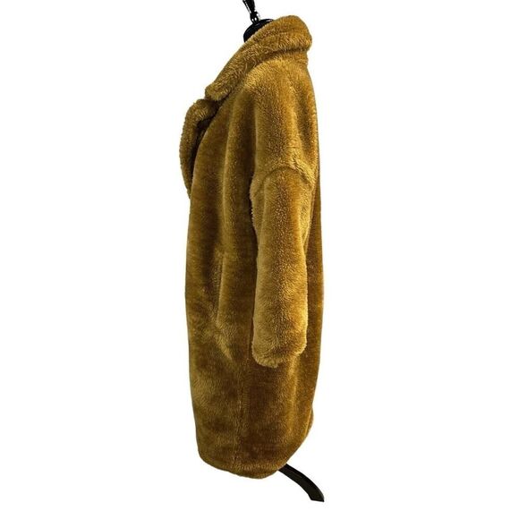 ZARA DIRTY YELLOW TEDDY LONG LINED COAT XS ( open front ) - Picture 6 of 12